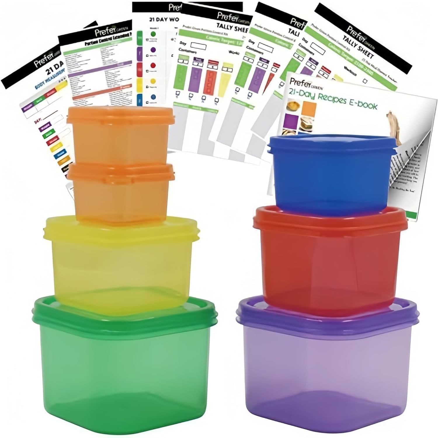21 Day Fix Portion Control Containers, Color Coded Meal Prep Containers with Lids, Food Storage Portion Cups for Weight Loss, Food Portioning Set for Lunch Breakfast Dinner Picnic