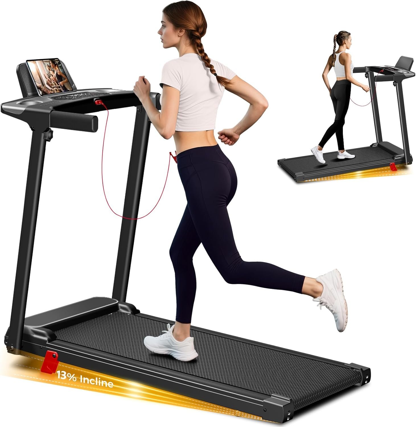 Foldable Walking Treadmill for Home, 3-in-1 Walking Pad with 13% Incline & Handle Bar, 300LBS Capacity, 3.0HP Quiet Brushless Motor, Small Treadmills for Small Spaces FutureGlide