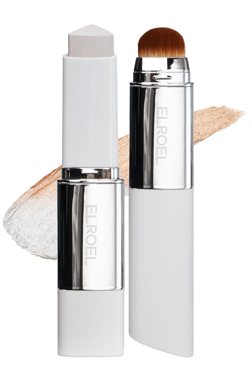 ELROEL BLANC Cover Cream Stick V – Korean Color-Changing Foundation with Detachable Brush – Full to Medium Coverage Base Makeup (201 Light, 0.45 oz)