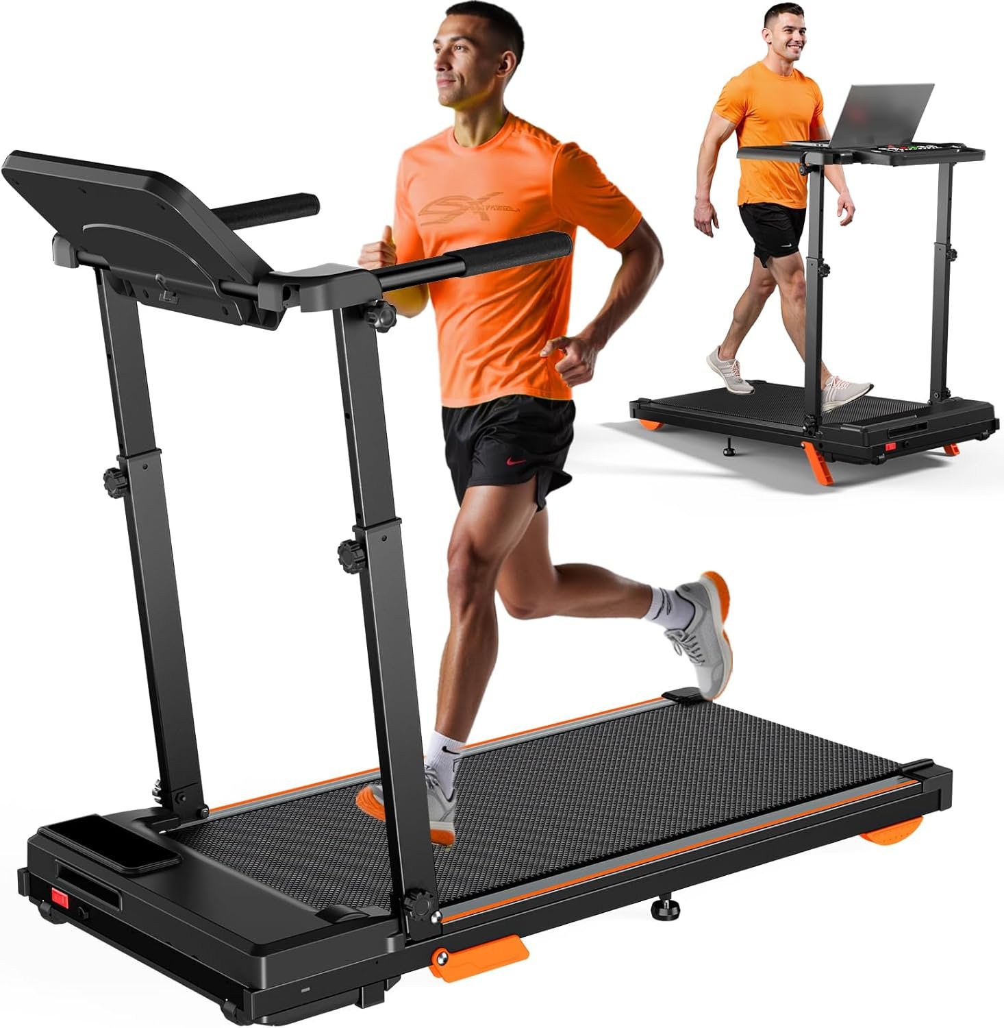 Incline Walking Pad Treadmill with Handle Bar – Adjustable Height, Desk Board, 8 MPH Treadmills for Home