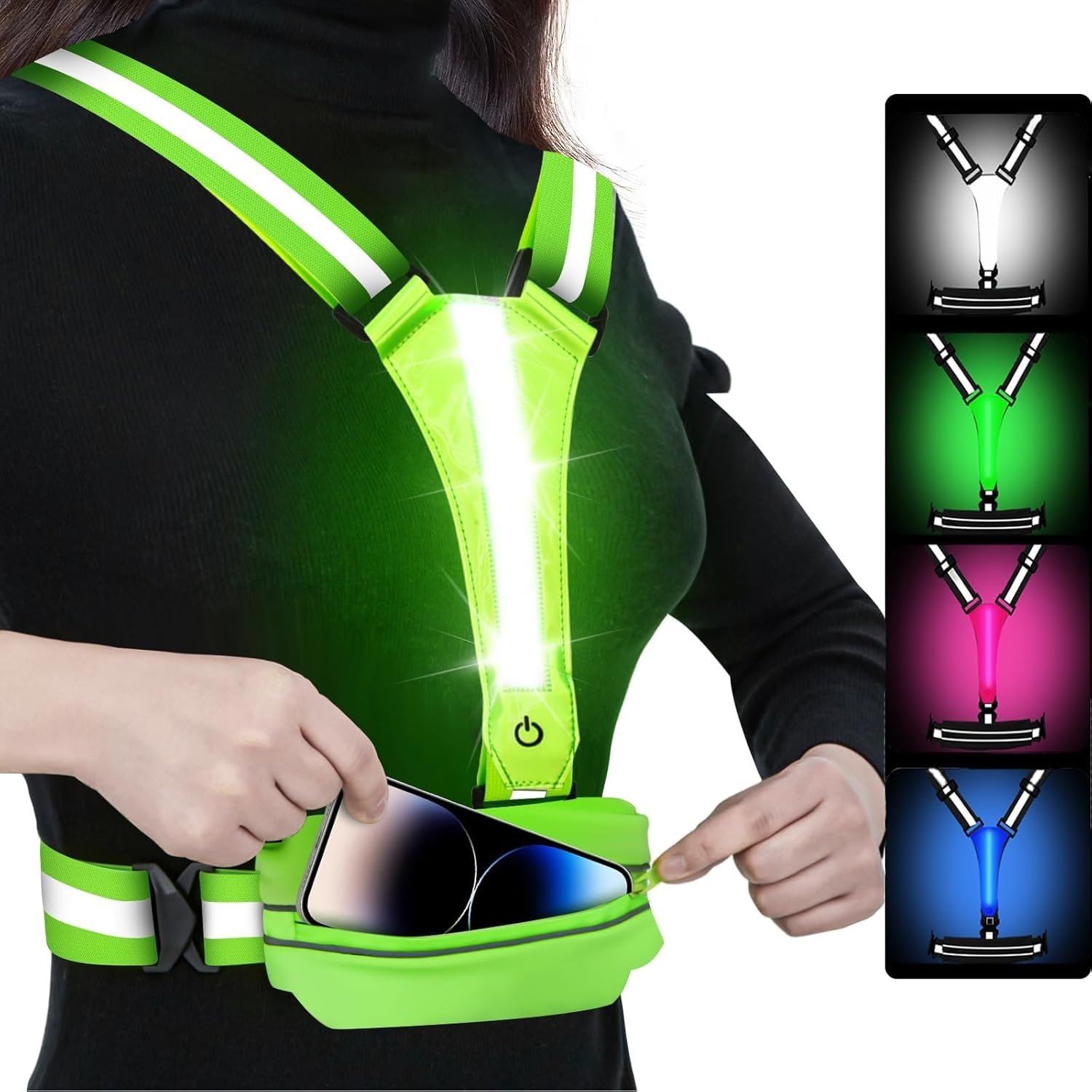 LED Reflective Light Up Safety Running Vest for Biking Walking at Night, LOYAL SEA High Visible Adjustable Running Light for Runners Rechargeable with Pouch, Reflective Running Belt Gear for Men Women