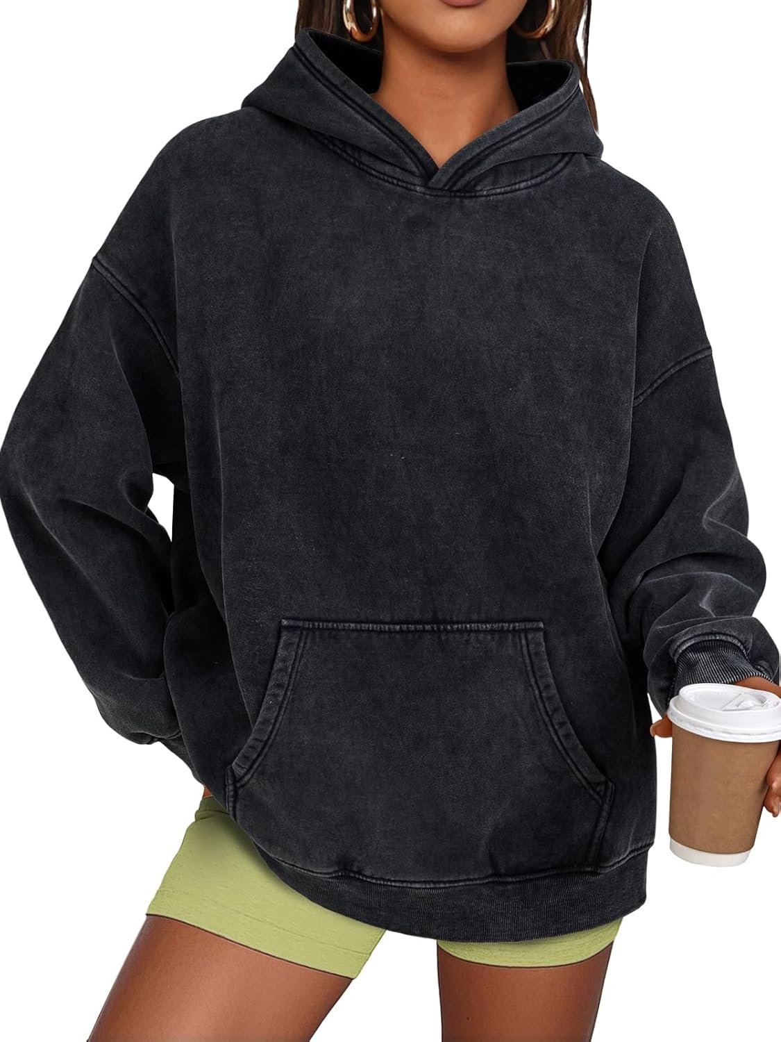 Trendy Queen Oversized Hoodies for Women Teen Girl Winter Sweatshirt Cute Acid Wash Pullover