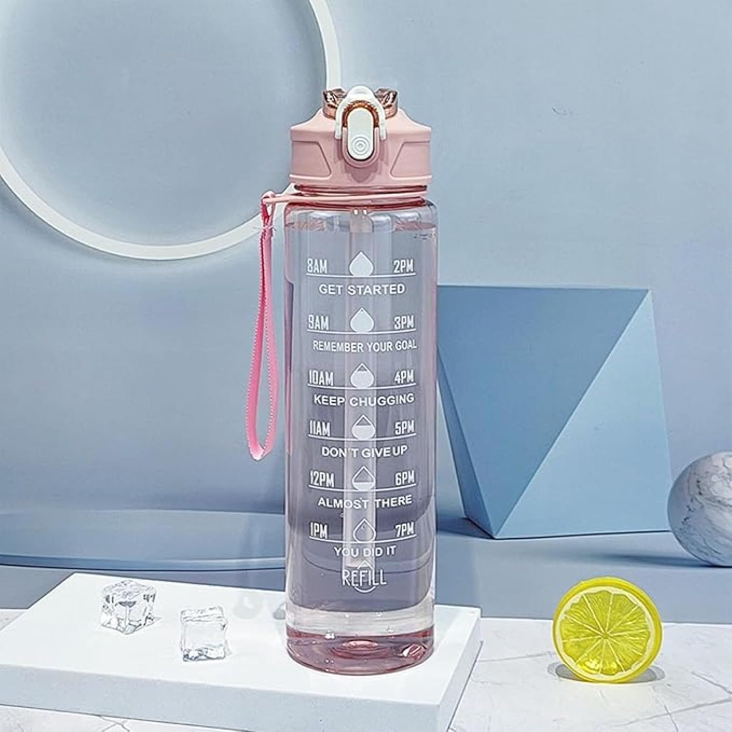 Water Bottle with Times to Drink and Straw, Motivational Drinking Water Bottles with Carrying Strap, Leakproof BPA & Toxic Free, Ensure You Drink Enough Water for Fitness Gym Outdoor (Pink)