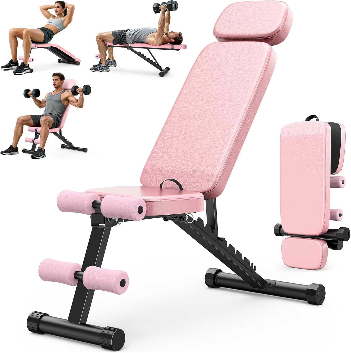 XDDIAS Workout Bench, 10 Backrests Adjustable Weight Bench with Extended Headrest, 800LBS Foldable Weight Bench for Home Gym, Incline Decline Flat Bench Compact for Small Space Training