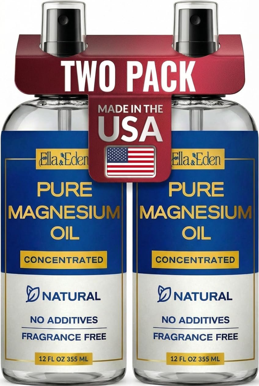 Ella & Eden 2 Pack 12 Oz Pure Magnesium Oil Spray – Topical Magnesium Spray for Feet, Sleep, Muscle Relaxation, Leg Cramps – USA Made – Natural, No Additives, Concentrated Formula