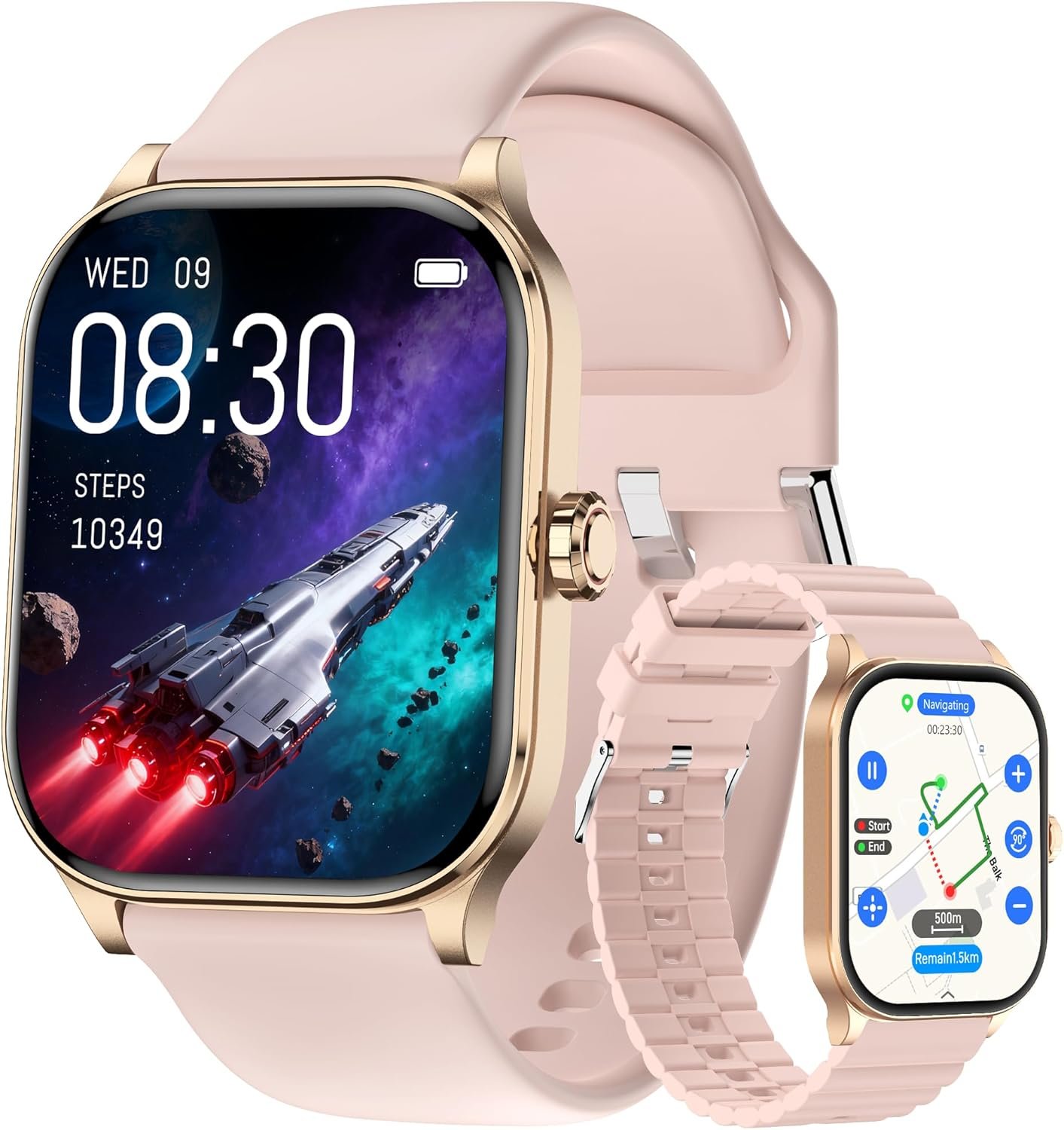 Smart Watch for Women Men, Smartwatches with Map and GPS, Heart Rate/SpO2/Sleep/Stress Monitor, 100+ Sports Fitness Watches, IP68 Waterproof Activity Tracker for Android/ iOS Phone (Pink, 1.96″)