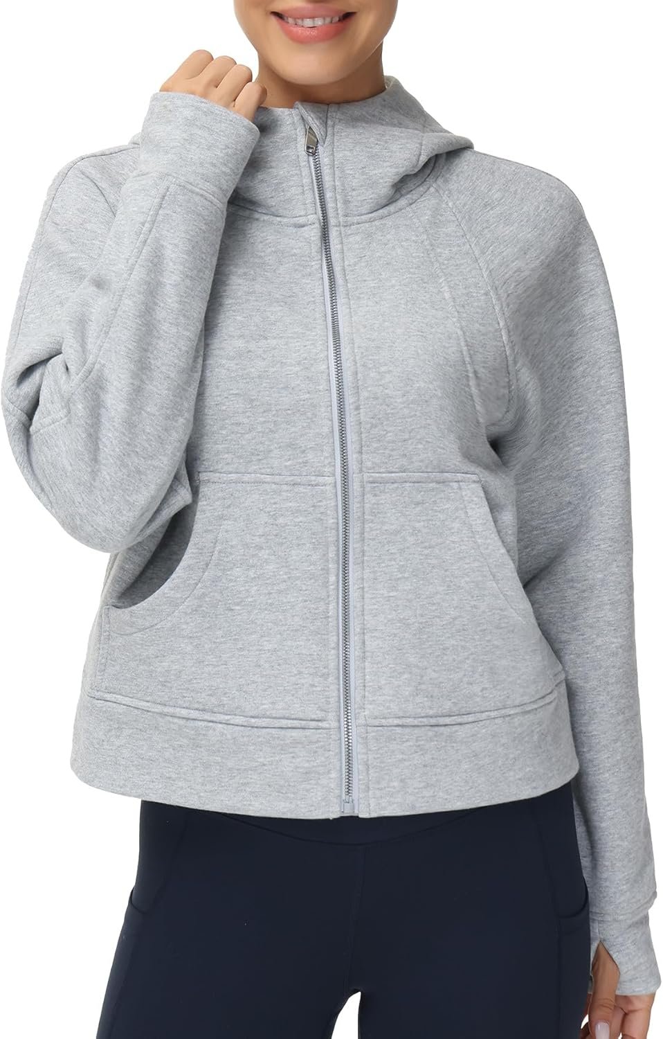 THE GYM PEOPLE Women’s Full-Zip Up Hoodies Jacket Fleece Workout Crop Tops Sweatshirts with Pockets Thumb Hole