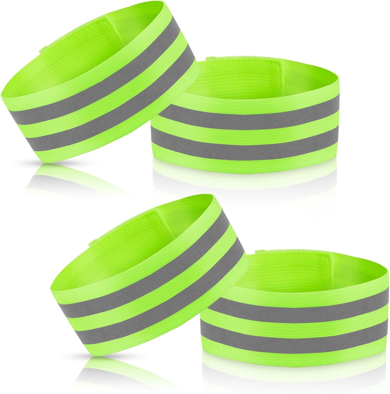 4 Pack High Visibility Reflective Bands for Arm, Wrist, Ankle & Leg – Adjustable Elastic Safety Straps for Night Running, Walking, Cycling – Reflective Gear for Men & Women