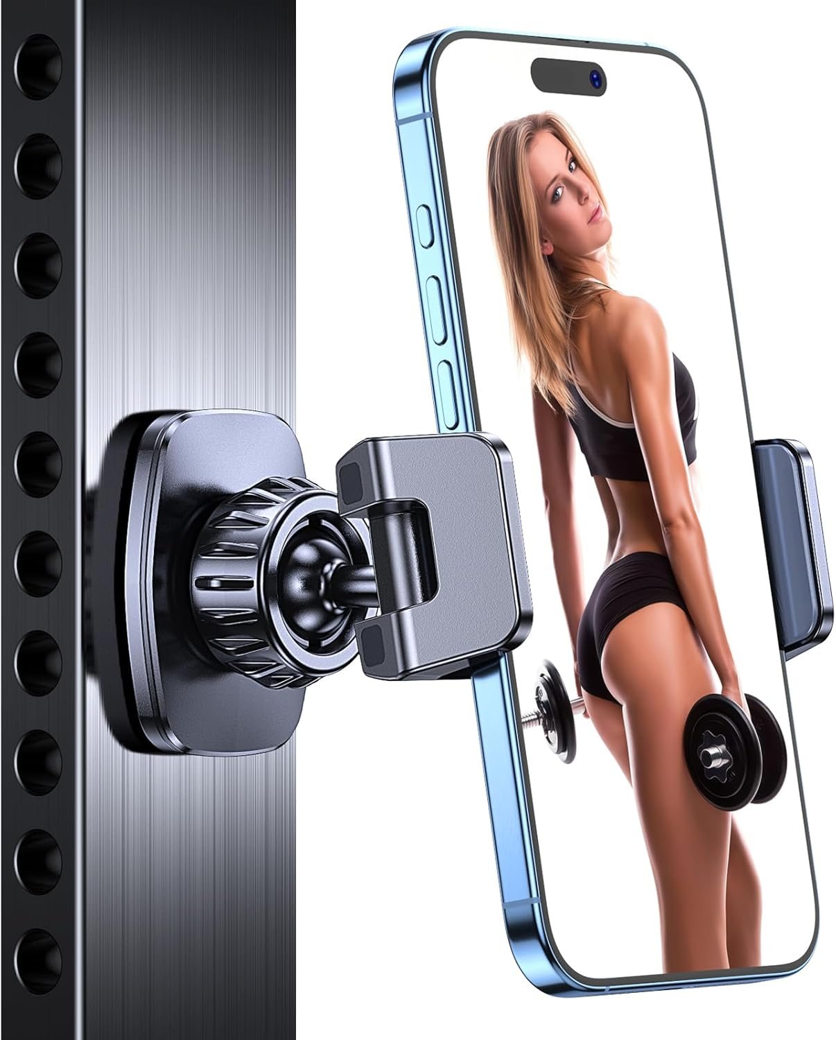 Coolpow Magnetic Phone Holder for Gym【Strong Magnets】 Tripod Mount Ring Gym Magnetic Phone Holder Attach to Metal Surface, Gym Accessories for Mothers Gift Essentials for All Smartphones 4.7-7″
