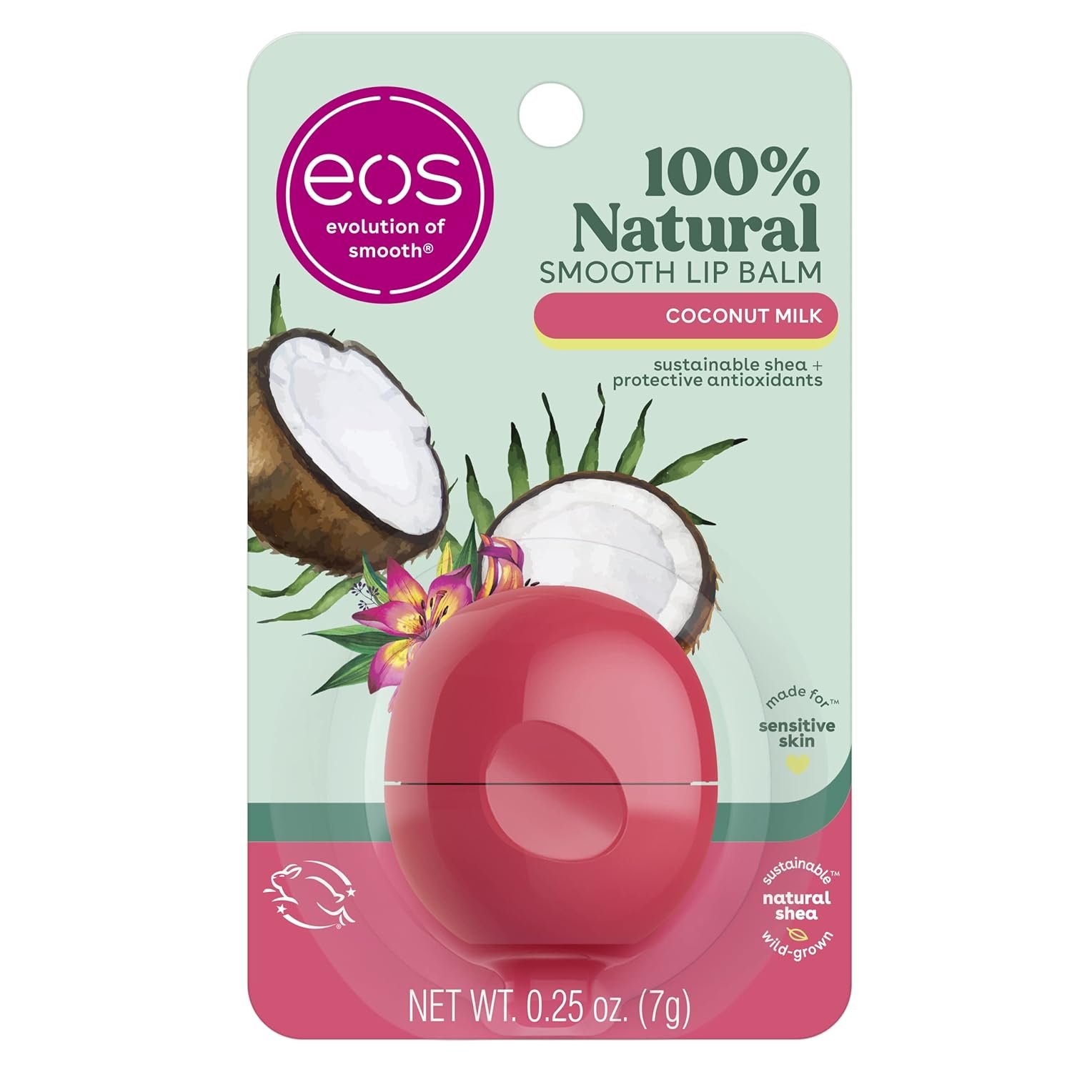 eos 100% Natural Lip Balm – Coconut Milk, All-Day Moisture, Dermatologist Recommended for Sensitive Skin Care, Lip Care Products, 0.25 oz