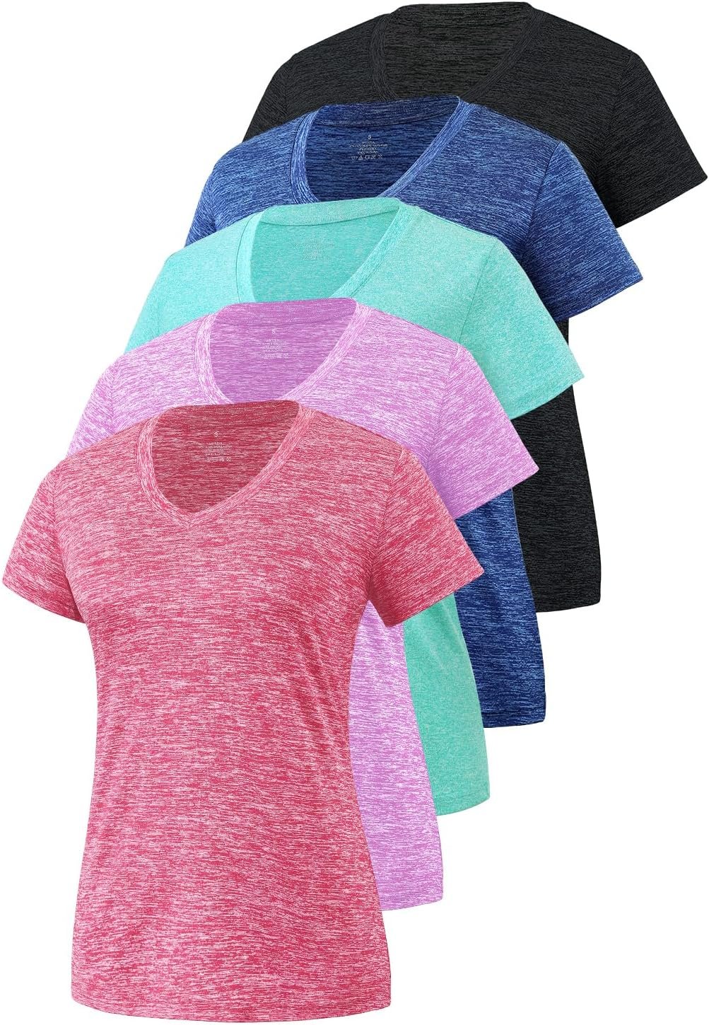 5-Pack Women’s Short Sleeve Dry Fit T-Shirt Moisture Wicking Athletic V-Neck Tee