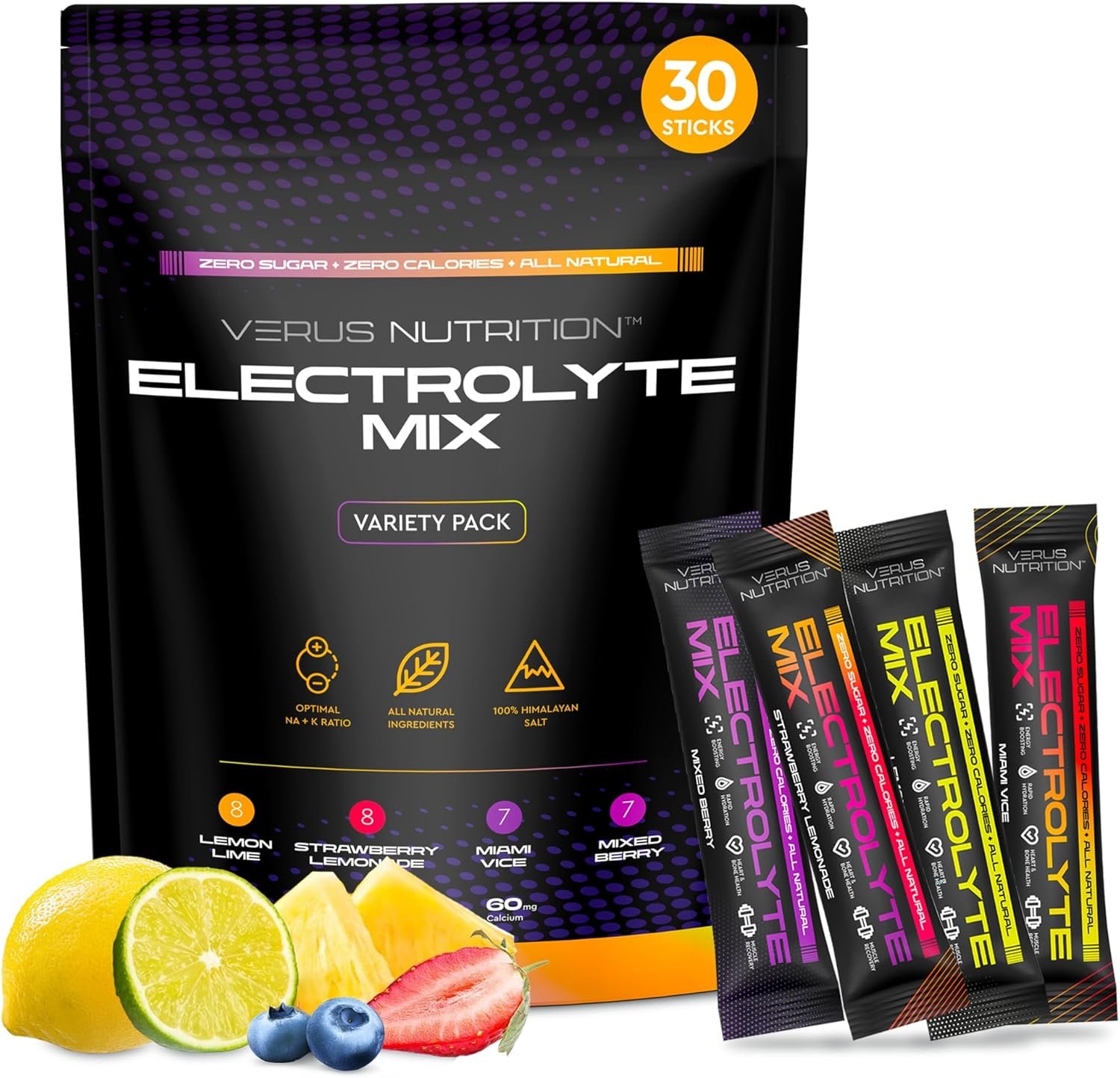 Electrolytes Hydration Sticks No Sugar – Zero Calorie Variety Pack | Sugar Free Electrolytes for Keto & Vegan | Natural Ingredients Electrolyte Mix for Energy Boost, 30 Servings