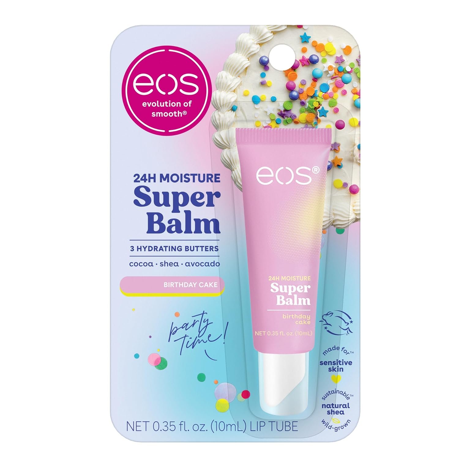 eos 24H Moisture Super Balm – Birthday Cake, Lip Mask, Day or Night Lip Treatment, Made for Sensitive Skin, Nourishing, Shea Butter, 0.35 fl oz
