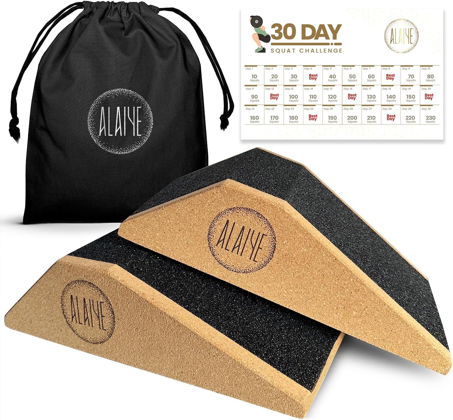 Squat Wedge Blocks (Set of 2) – Non-Slip Slant Boards for Lower Body Workouts, Ankle and Calf Stretching – Yoga Blocks, Designed to Elevate Heels and Squat Support – Includes Carry Bag