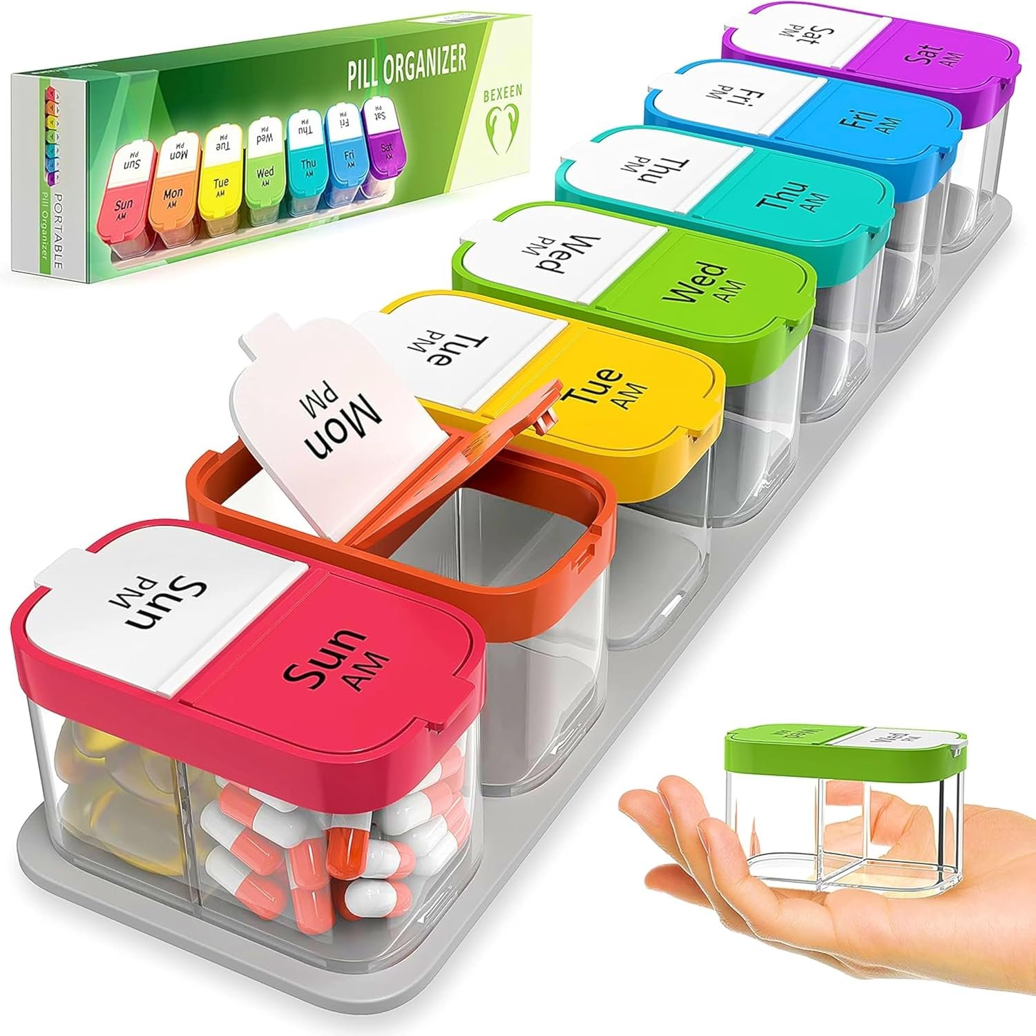 Extra Large Pill Organizer – Weekly Pill Box 7 Day AM PM for Big Vitamins & Supplements, Large Capacity Medication Dispenser with 7 Detachable Compartments, XL Pill Organizer 2 Times a Day