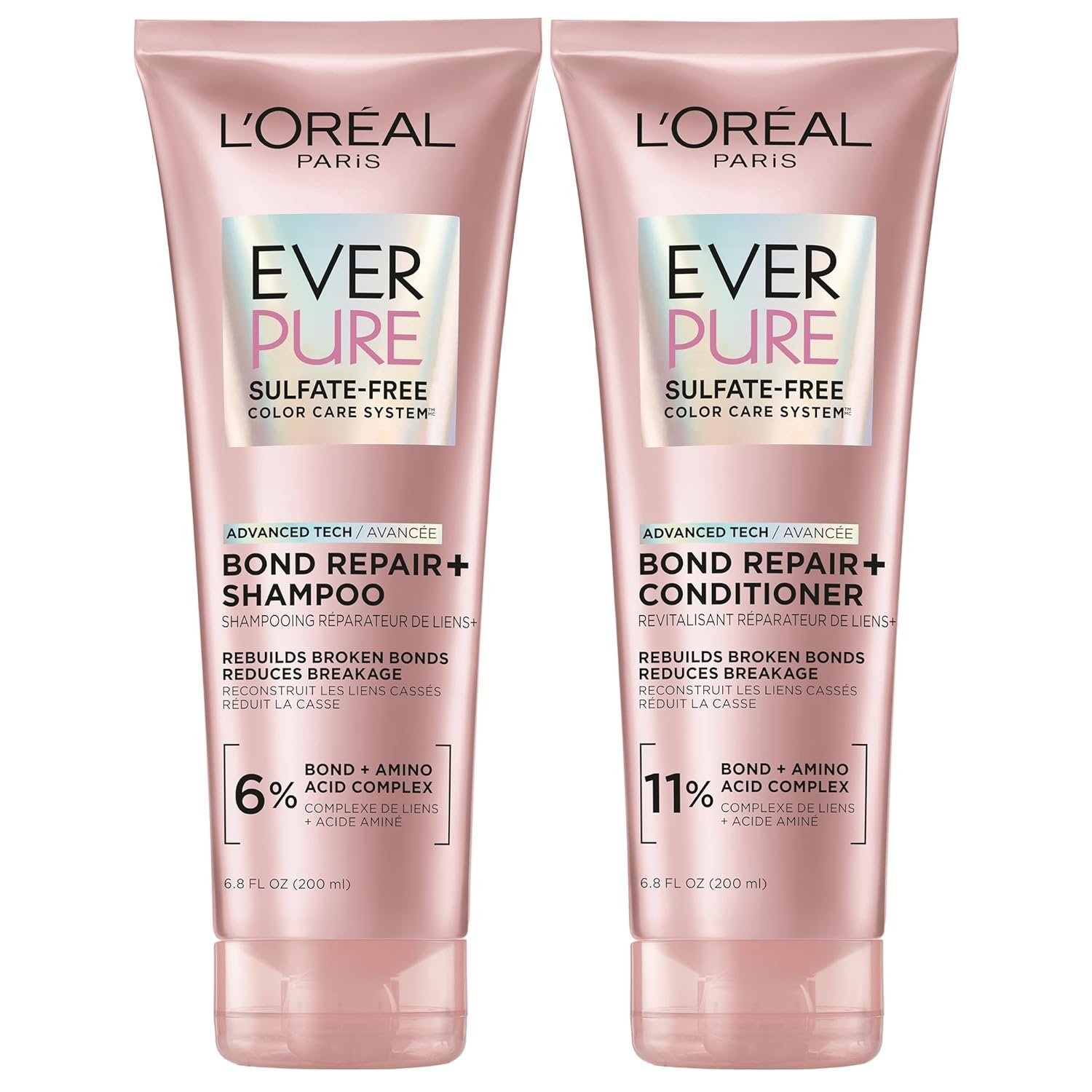 L’Oreal Paris EverPure Sulfate-Free Vegan Hair Care Kit – Shampoo and Conditioner to Strengthen and Repair Hair Bonds (Packaging May Vary)