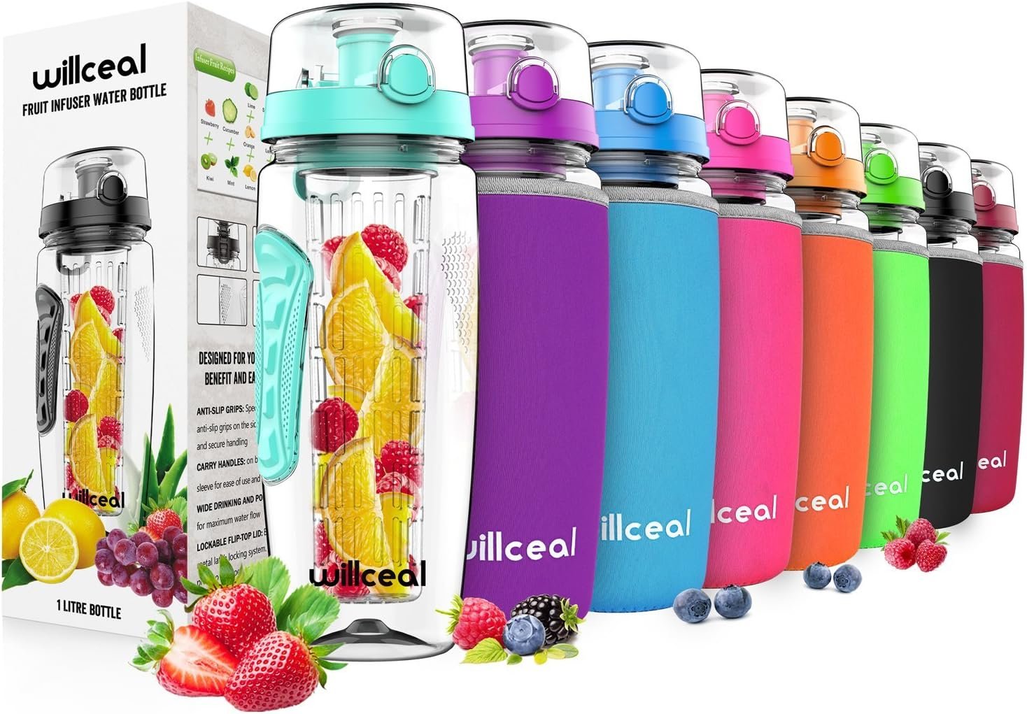 Fruit Infuser Water Bottle 32oz- Durable, Large – BPA Free Tritan, Flip Lid, Leak Proof Design – Sports, Camping