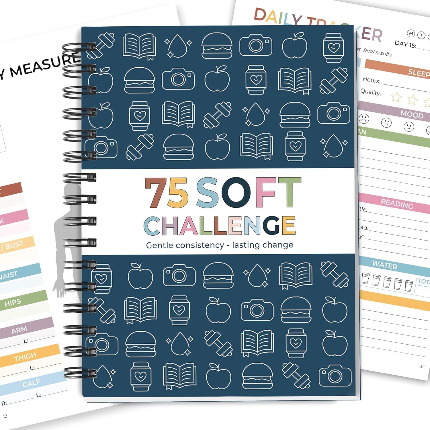 HAMIEW 75 Soft Challenge Journal – A5 Spiral 75-Day Habit Tracker Planner, 108-Page Full-Color Daily Logs, Weekly Reviews, Meal Water Workout Reading Tracker