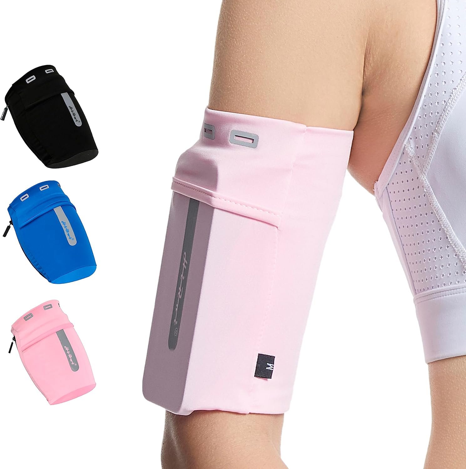 HiRui Running Armband Sleeve Universal Sports Armband Cell Phone Holder Armband for Exercise Workout, Compatible with iPhone 17/16/15/14/Plus/Pro Samsung Galaxy All Phones (S, Pink)