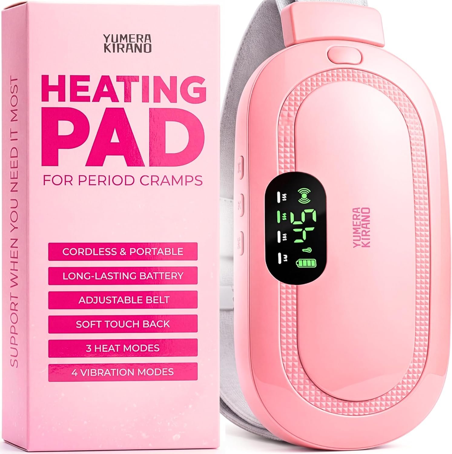Heating Pad for Period Cramps – FSA-HSA Eligible – Cordless Portable Electric Wearable Heating Belt with Massage – USB Rechargeable Heat Wrap for Menstrual Pain Relief, Back, Abdomen, PMS