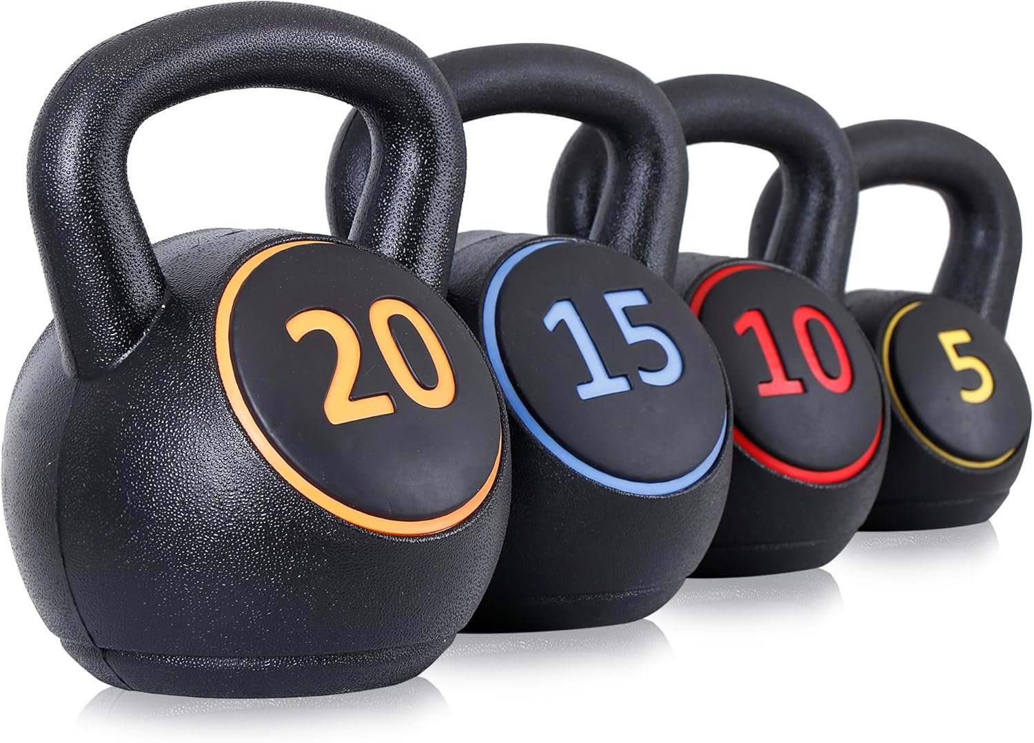 JupiterForce Wide Grip Kettlebell Sets 4 Piece Strength Training KettleBells Weights Set 5lb, 10lb, 15lb, 20lb HDPE Coated Concrete Kettle Bell for Women&Men for Full Body Workout, Exercise Fitness, Home Gym