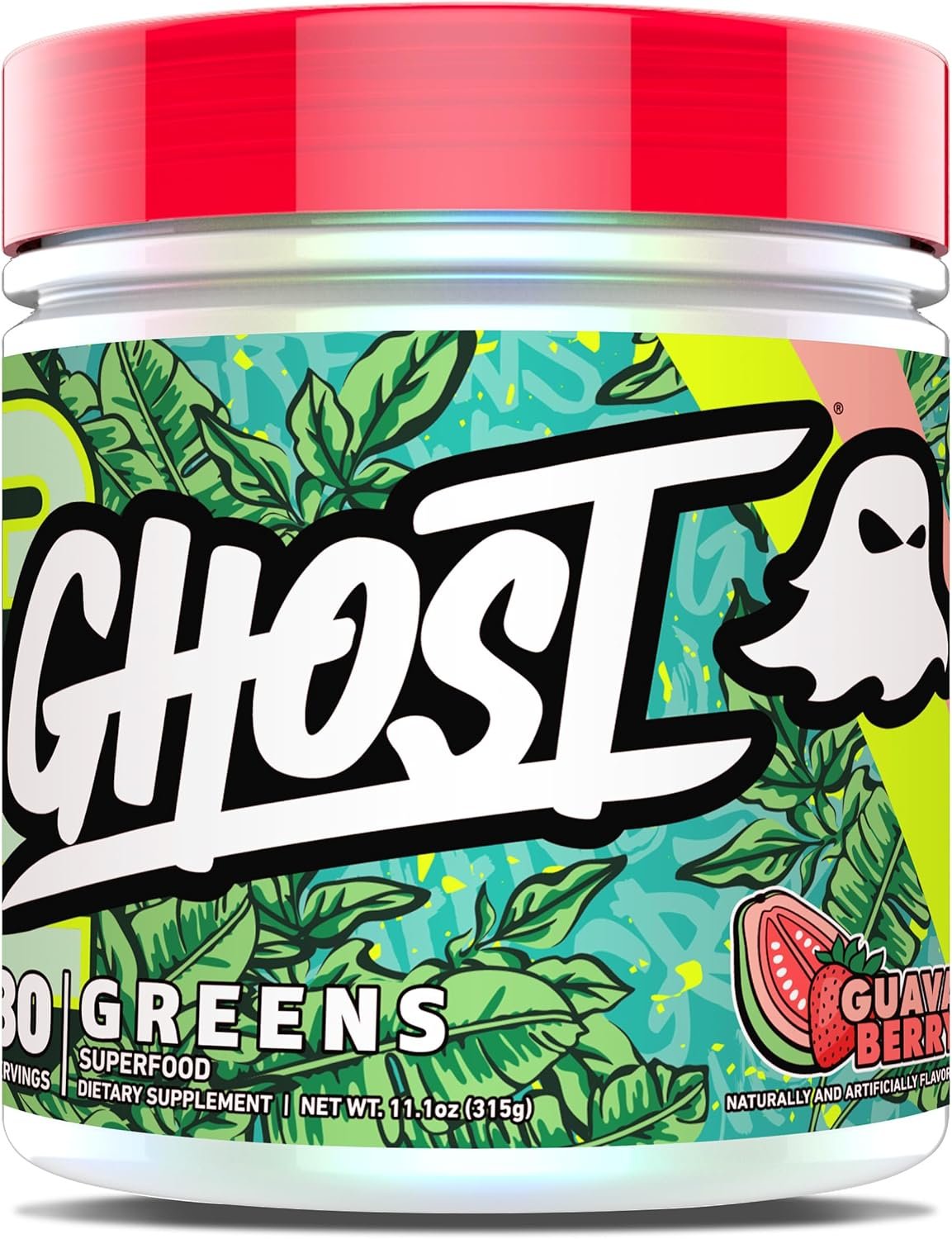 GHOST Greens Powder, Guava Berry – 30 Servings – 19 Superfood Greens & Reds Powder, Fruits, Vegetables, Spirulina, & Chlorella, Prebiotics, 10 Billion CFU Probiotic & Digestive Enzymes – Gluten-Free