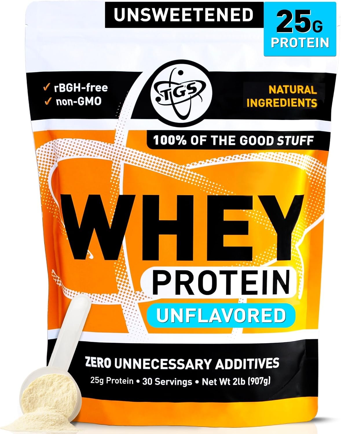 TGS Nutrition Whey Protein Powder Unflavored, Unsweetened – No Artificial Ingredients for Men & Women – 2lb Soy-Free, No Gluten, Keto Friendly – Post Workout Muscle Recovery