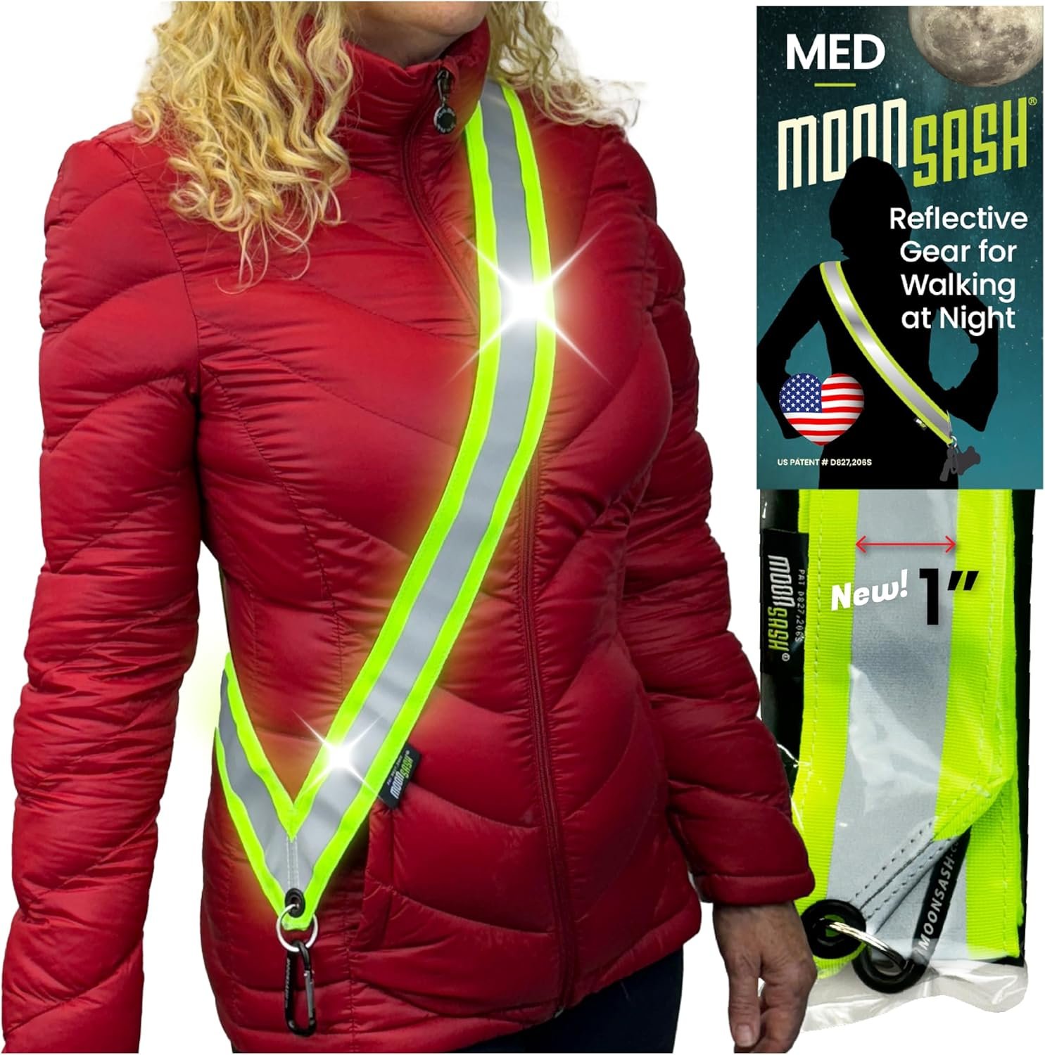 MOONSASH Reflective Sash for Walking At Night | USA-Made | Fitted, Reversible + Patented Night Walking Safety Gear | Perfect Belt/Reflective Vest for Women & Men Alternative | Essential Running Gear