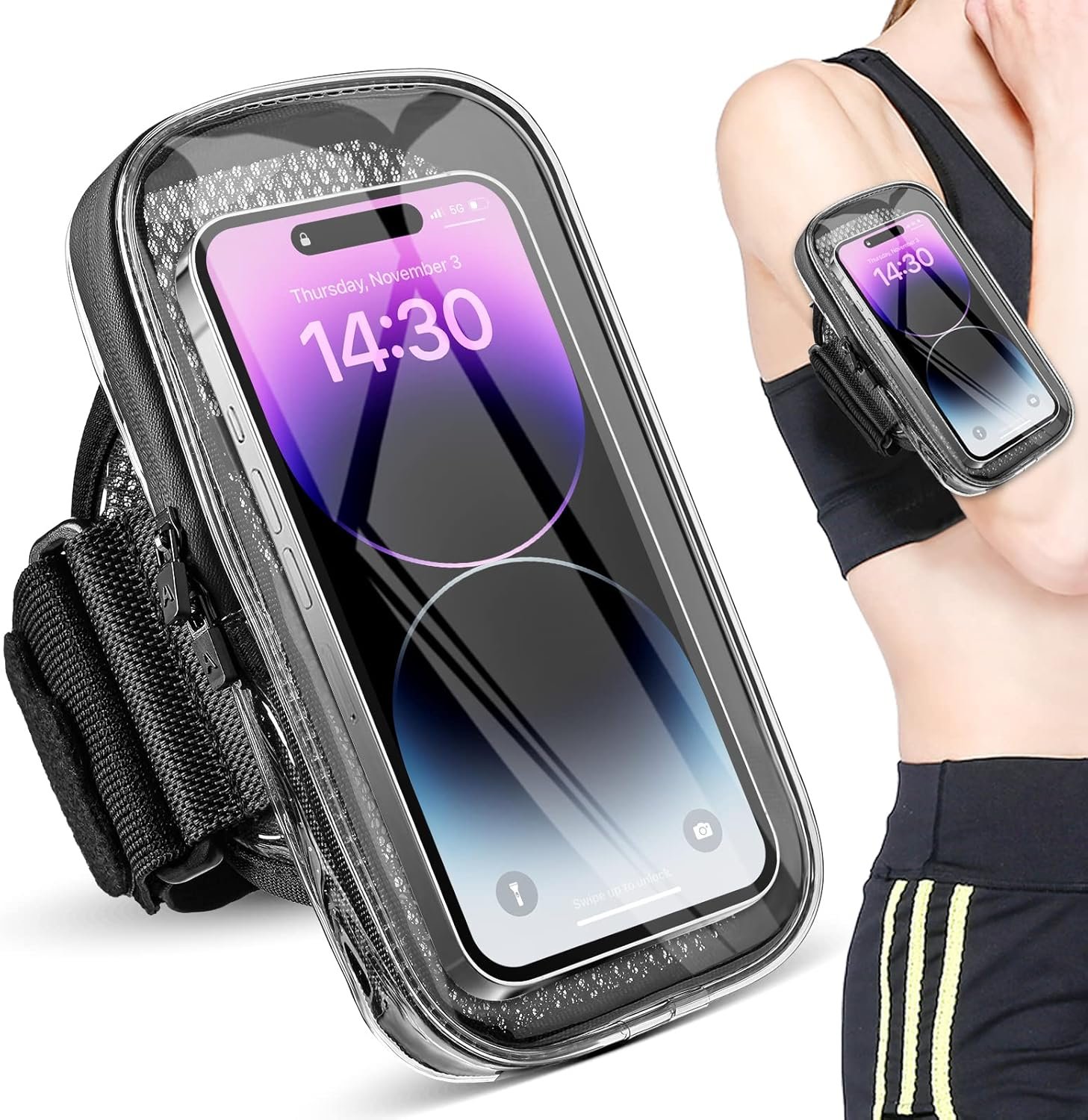 Phone Holder for Running, Armband for iPhone 16 15 14 13 Pro Max 12 11 Plus X Samsung Android Up to 6.9”, Universal Arm Bands Bag with Key Card Pocket for Exercise Walking Workout Fitness