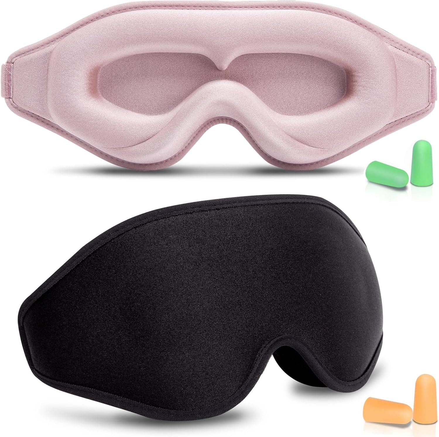 BeeVines 2 Pack 3D Contoured Sleep Mask Eye Mask for False Eyelash Extensions for Men & Women, Eye Mask for Sleeping with Adjustable Strap, 100% Blackout Eye Covers Night Blindfold for Yoga Travel