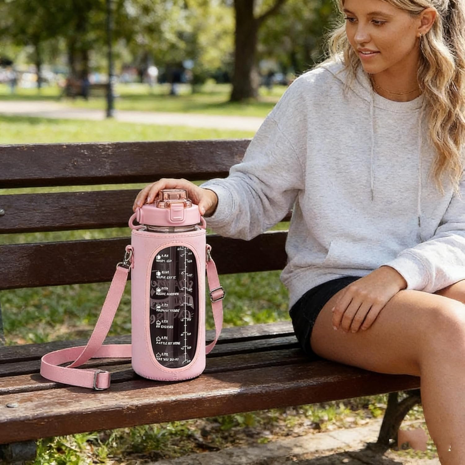 Pink Half Gallon Water Bottle for Women Large Water Bottle Gallon Water Jug with Handle and Sleeve Leak-Proof Sports Water Bottle Bag for Gym Sport and Workout