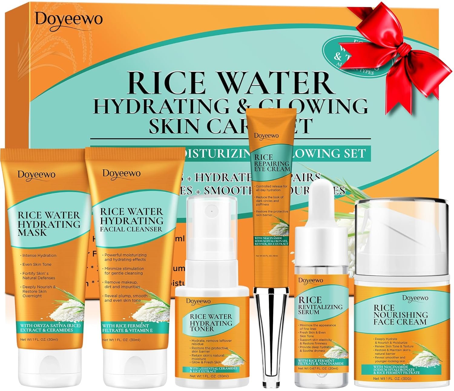 Women Wife Christmas Gift Ideas,Rice Water Skin Care Set for Hydrating,Glowing,Anti-Aging Repairing,Facial Skin Care Routine Kit for Women Teen,Skin Care Skincare Gift Set,Womens Gifts for Christmas