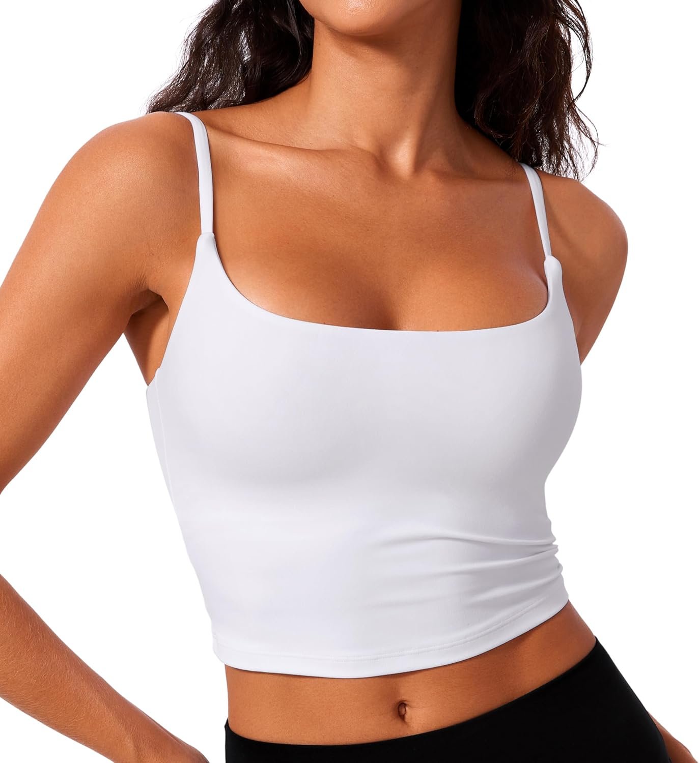 CRZ YOGA Butterlift Adjustable U Back Crop Tank Tops for Women – Padded Camisole Scoop Neck Workout Longline Sports Bras