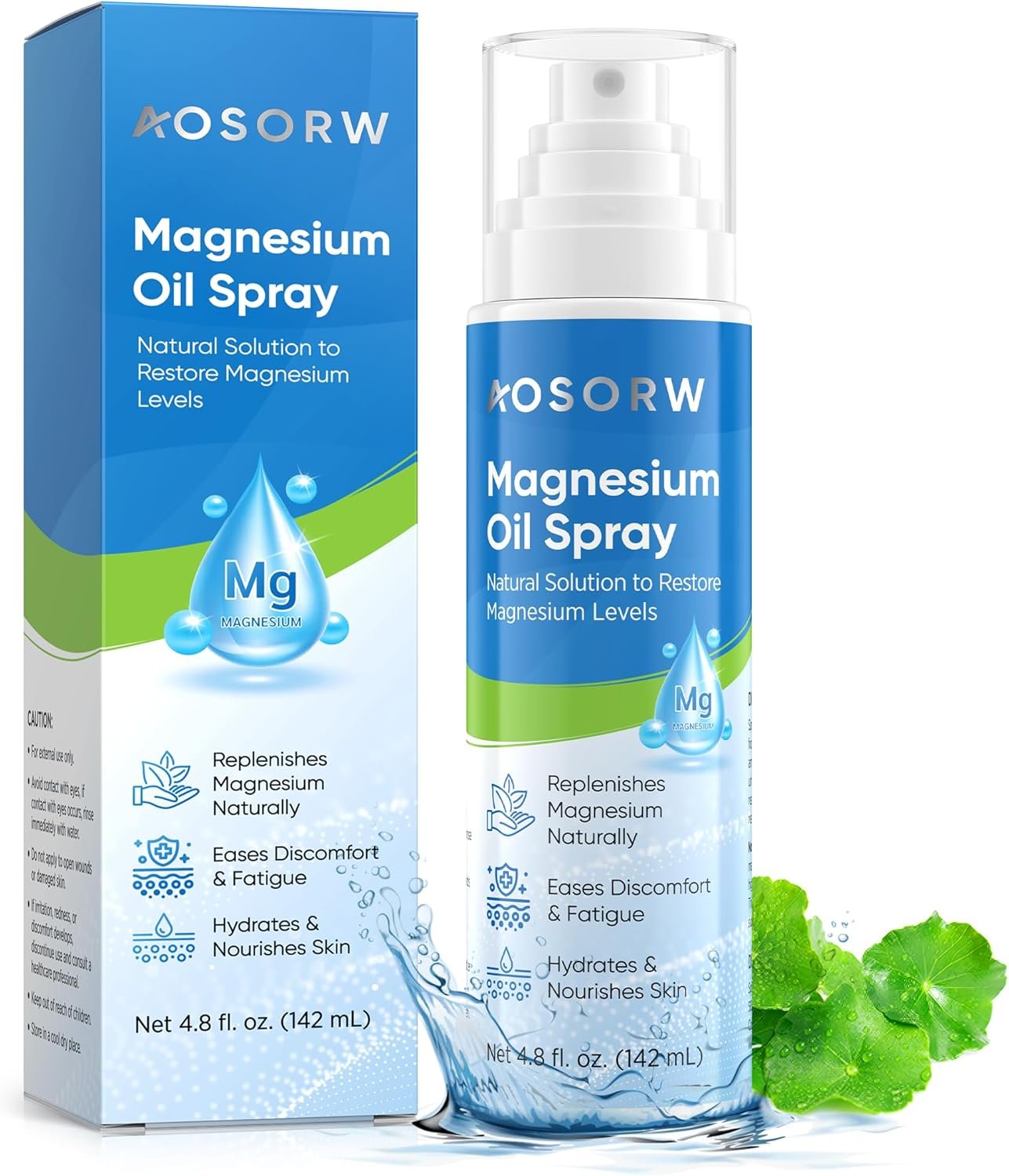 AOSORW Pure Magnesium Oil Spray – Natural Topical Magnesium for Nighttime Comfort Sleep – Non-Greasy for Feet, Hands and Body (4.8 Fl Oz (Pack of 1))