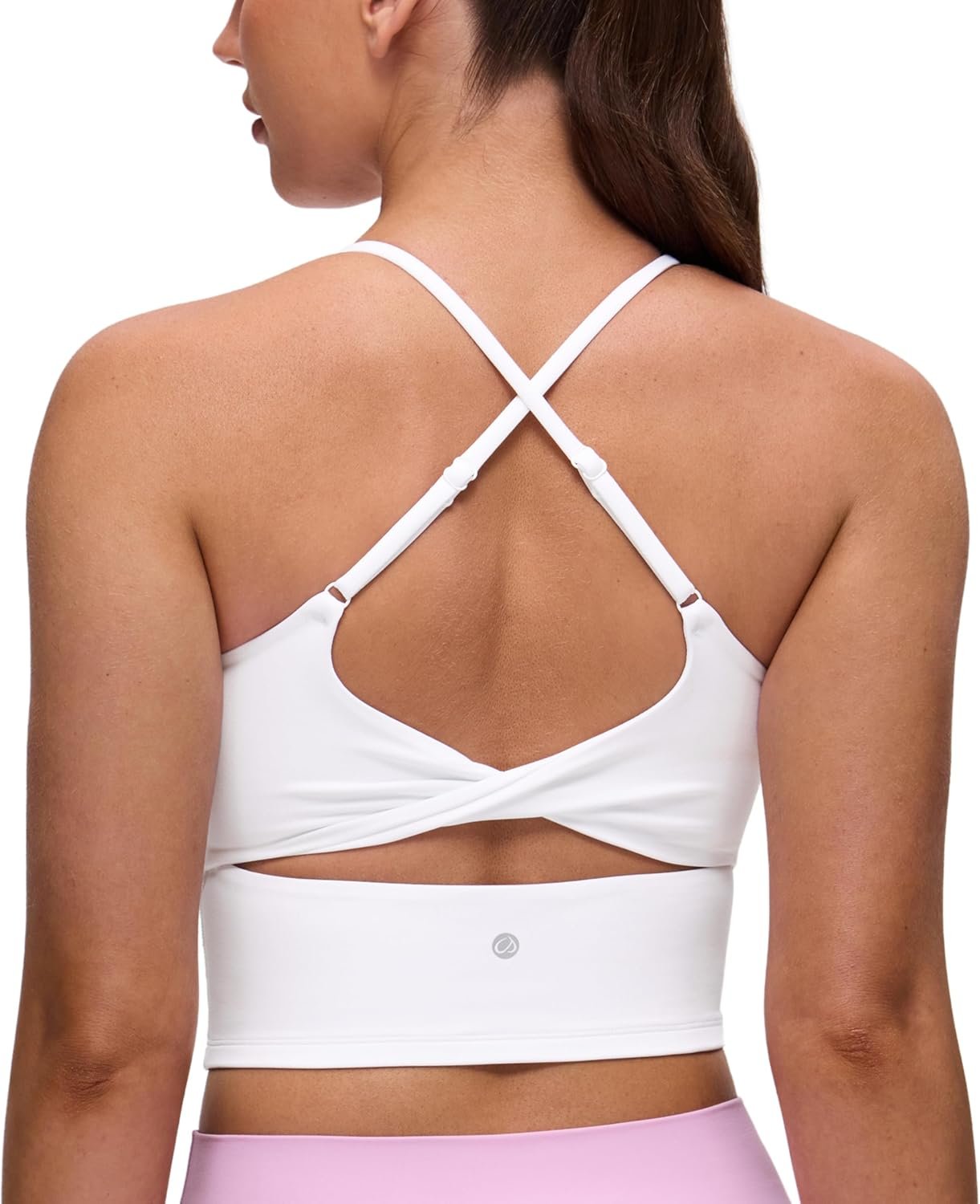CRZ YOGA Butterluxe Twist Cross Back Crop Tank Tops for Women – Padded Adjustable Straps Yoga Longline Sports Bras