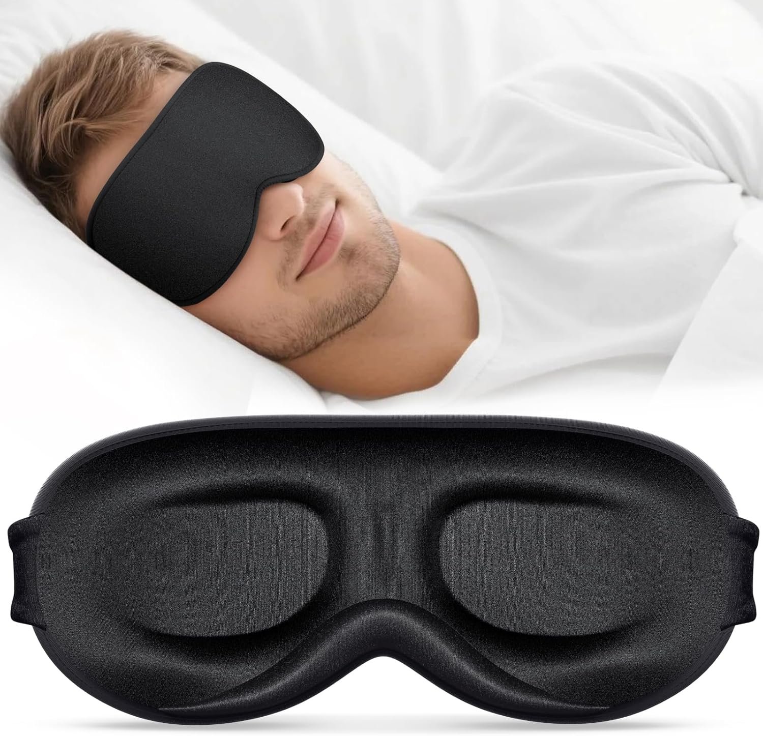 Sleep Mask for Men Women – 100% Blackout Eye Masks for Sleep – 3D Soft Sleeping Mask for Side Sleepers – Zero Pressure Lash Extensions Eye Cover Shade for Airplane Travel Essentials, Black