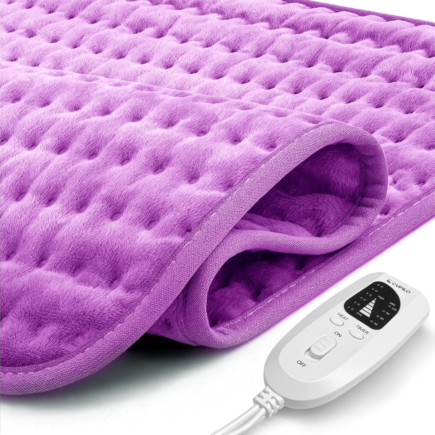 CuPiLo Heating Pad for Back Pain Relief, FSA Eligible HSA 17″x33″ Large Heat Pad for Period Cramps, Electric Heating Pads for Back, 6 Heat Settings, Auto-Off, Mothers Day Gifts for Mom(Purple)