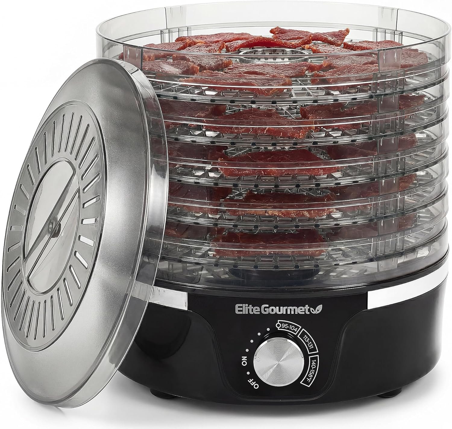 Elite Gourmet EFD319 Food Dehydrator, 5 BPA-Free 11.4″ Trays Adjustable Temperature Controls, Jerky, Herbs, Fruit, Veggies, Dried Snacks, Black