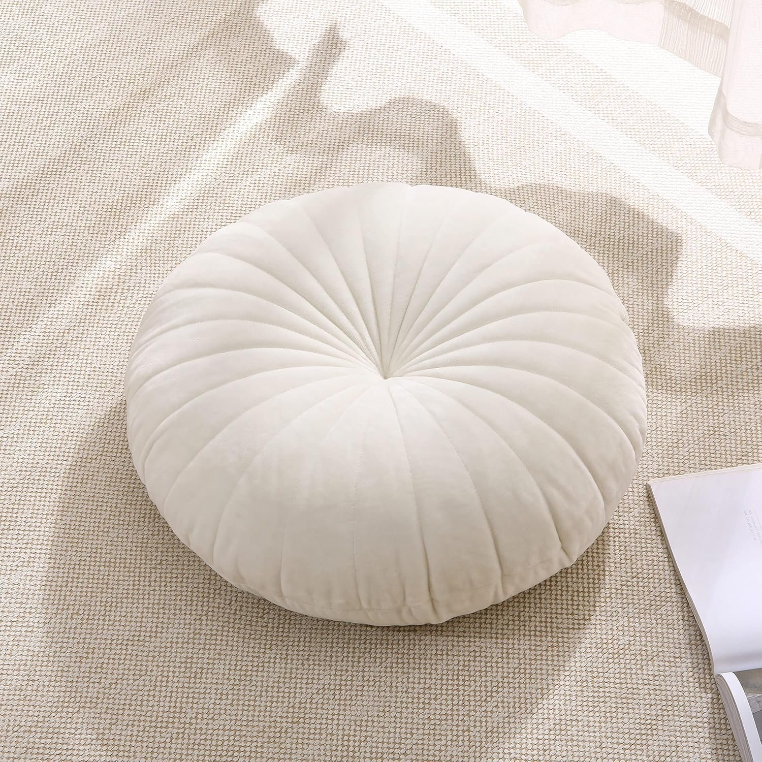 Floor Pillow Meditation Cushion Round Large Floor Pillows Seating for Adults, Velvet Thick Floor Cushions for Yoga Living Room Balcony Outdoor Tatami（Beige）