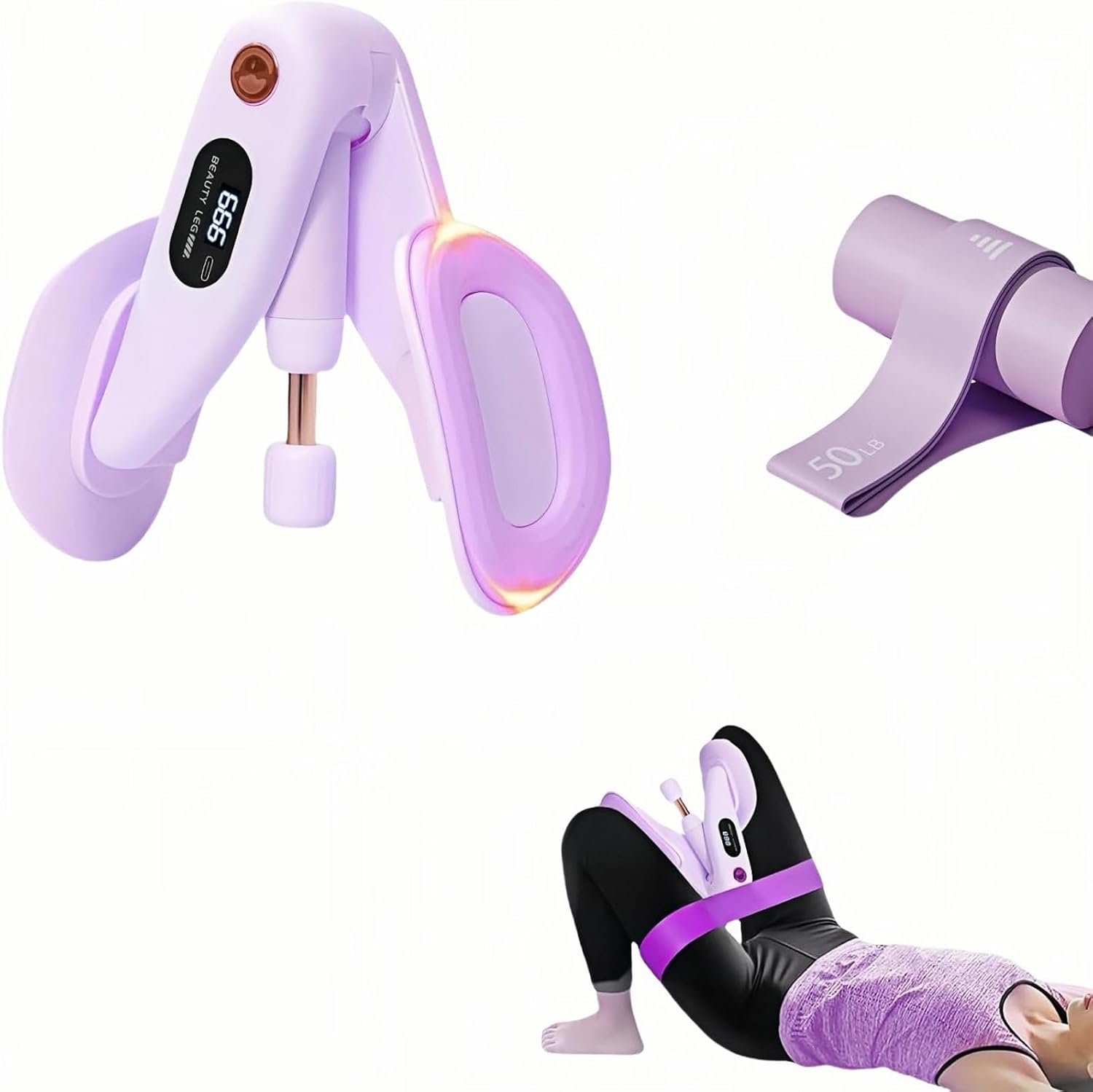 Upgraded Purple Inner Thigh Exerciser with LED Display, 0-70lb Adjustable Inner Thigh Exerciser, Pelvic Floor Muscle Trainer, 360°Hip Trainer for Women Postpartum Recovery