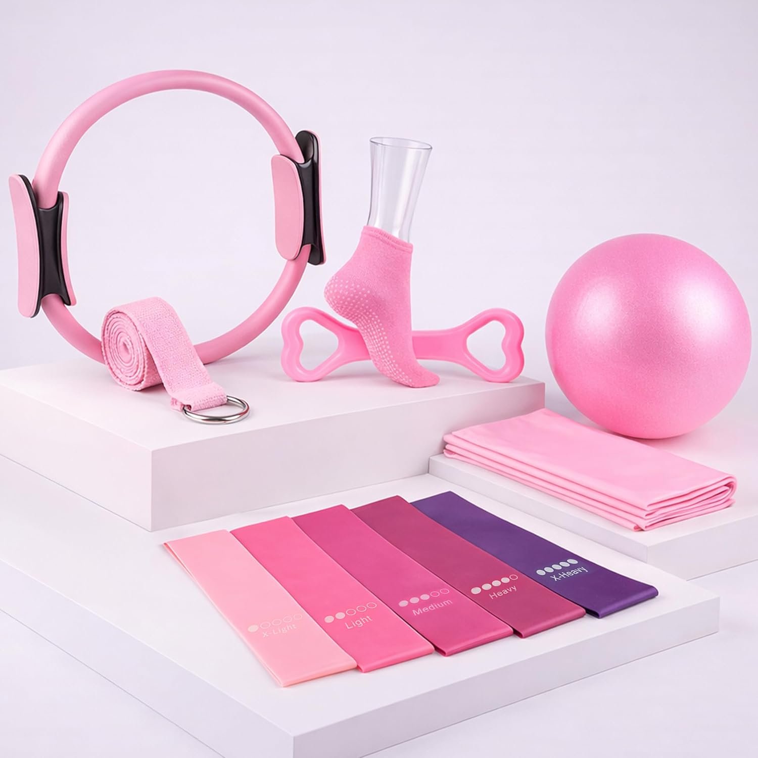 Pilates Set Kit, 13 Pcs. Pilates Equipment with Resistance Bands, Pilates Ball and Ring for Full Body Workout, Home Pilates Kit for Women