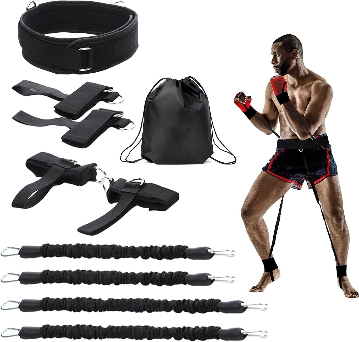 Boxing Resistance Bands, Leg Strength and Agility Speed Trainer Exercise Full Body Physical Workout Power Punch Pro for MMA, Volleyball Basketball Football Training Equipment