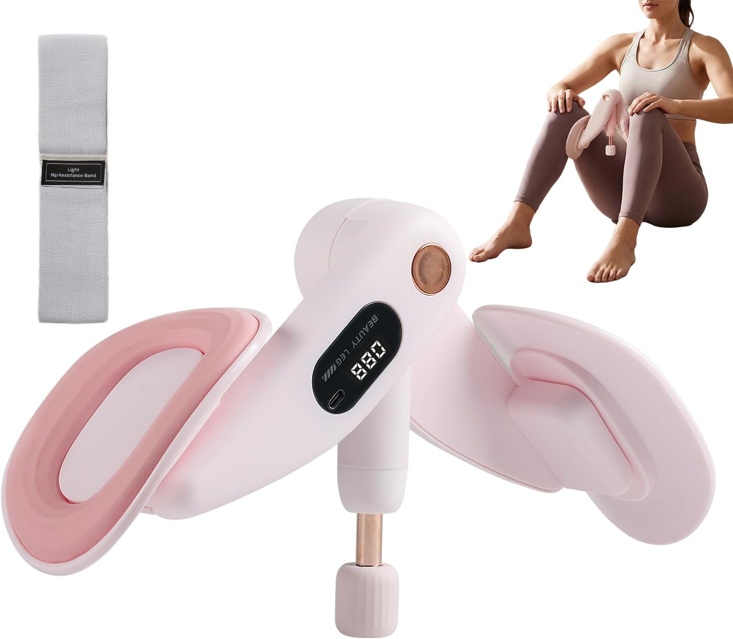 Kegel Inner Thigh Exerciser & Thigh Trainer w/ LED Counter | 360° adjustable pelvic floor master & bonus hip resistance band for postpartum glute home workouts.