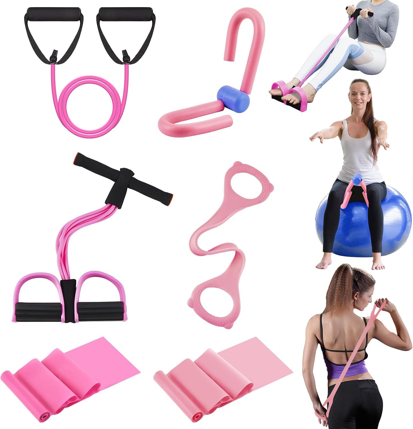 Home Pilates Set for Women 6-in-1 Booty Thigh Sculpting Workout Yoga Essentials Kit Fitness Equipment for Legs Stretching Body Exercise Booty Sculpt Fitness Resistance Bands Thigh Trainer